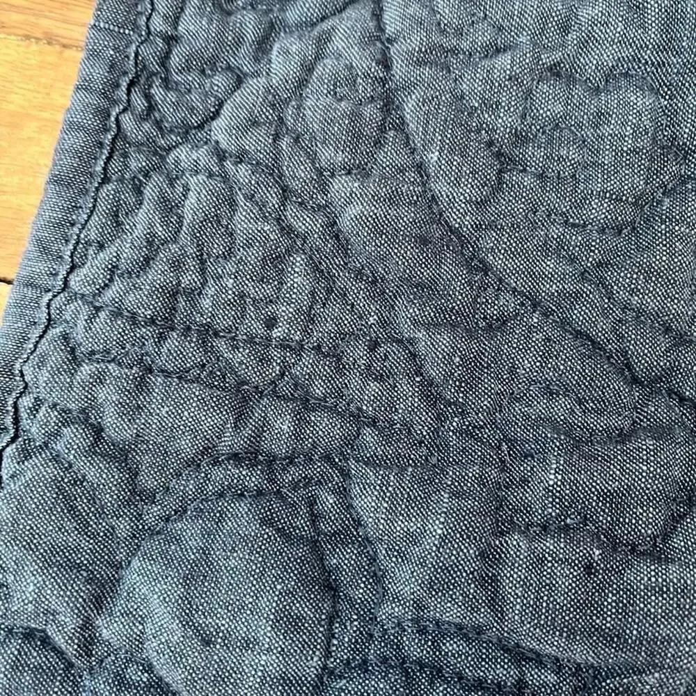 Pottery Barn Blue Linen Standard Pillow Cover Sham Quilted 26 X 20